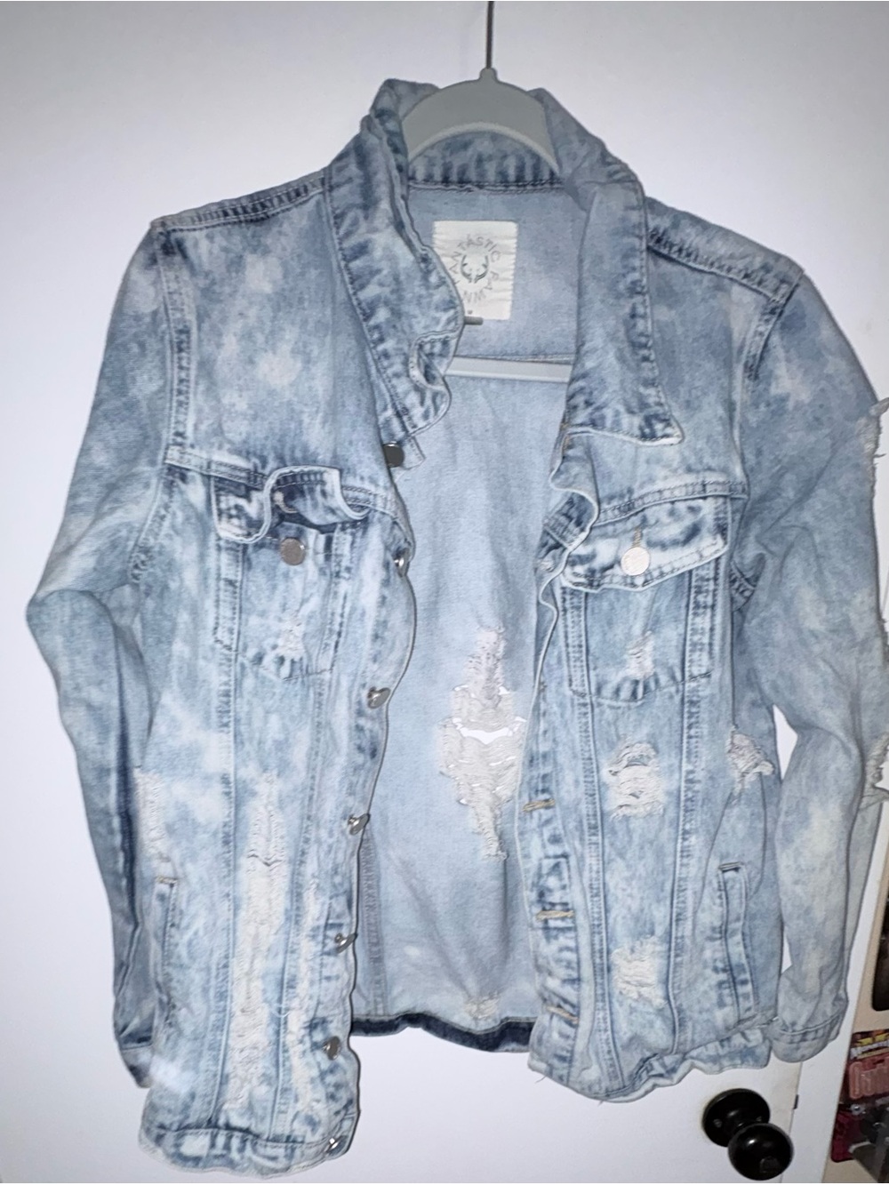 Fantastic Fawn Faded Light Blue Distressed Denim Jacket